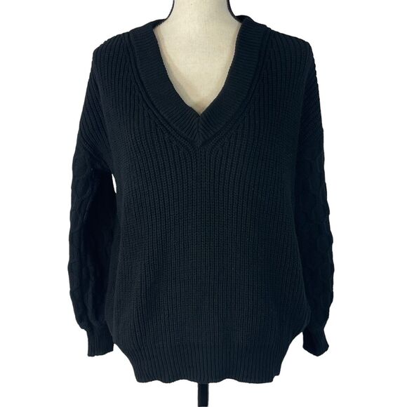 INC International Concepts X-Small Sweater Long Sleeve V-Neck Oversized Black - Picture 1 of 8